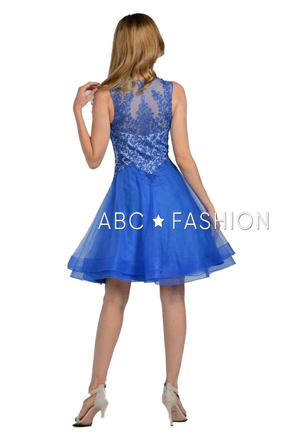 Short V-Neck Dress with Embroidered Bodice by Poly USA 8072 - product image 4