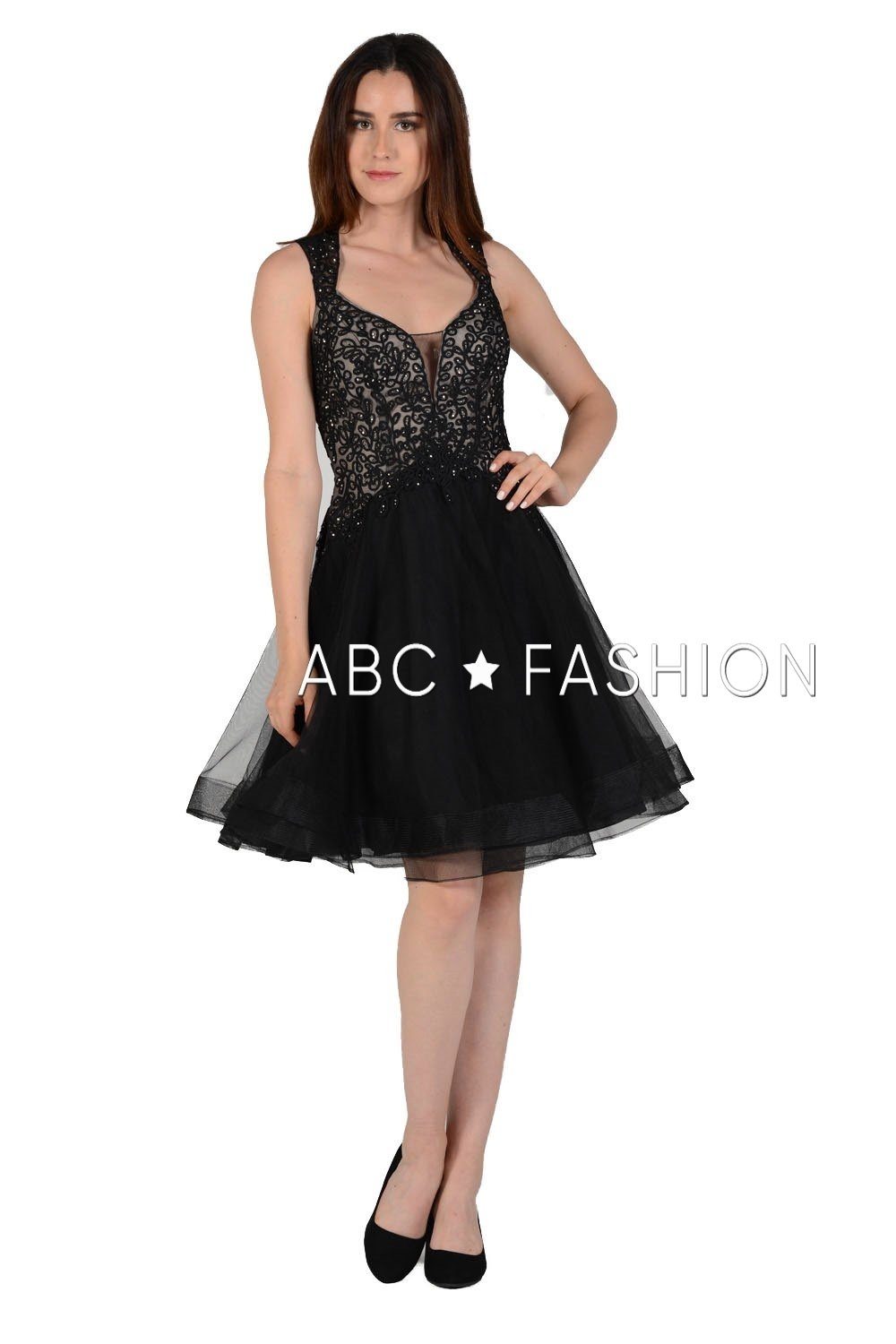 Short V-Neck Dress with Embroidered Bodice by Poly USA 8072 - product image 7