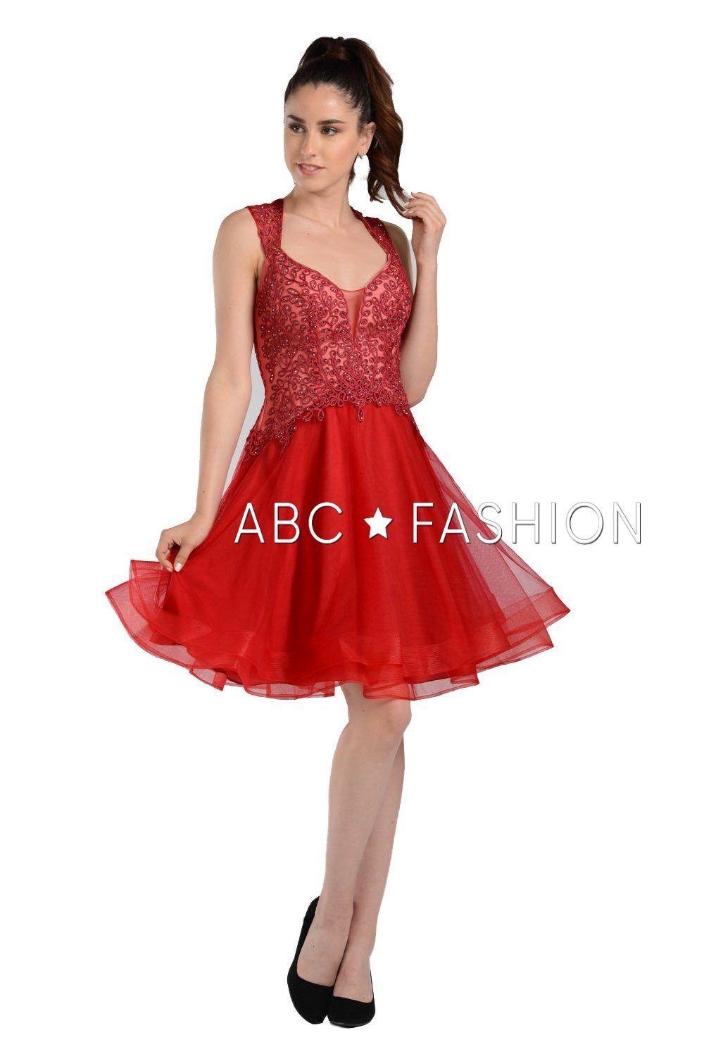 Short V-Neck Dress with Embroidered Bodice by Poly USA 8072 - product image 5