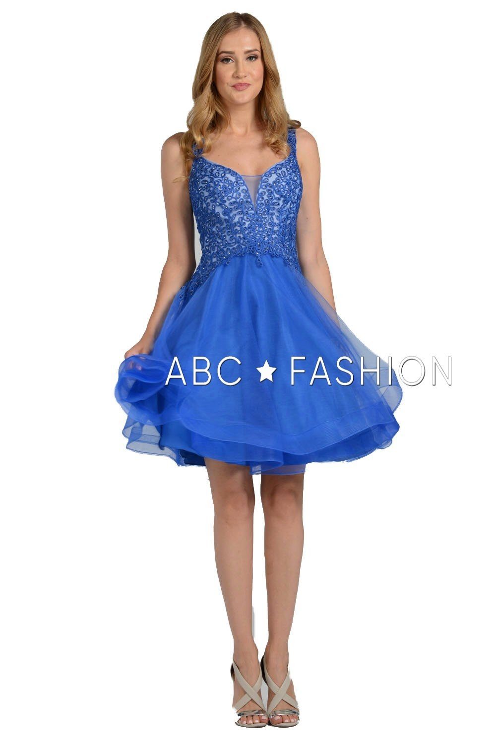 Short V-Neck Dress with Embroidered Bodice by Poly USA 8072 - product image 3