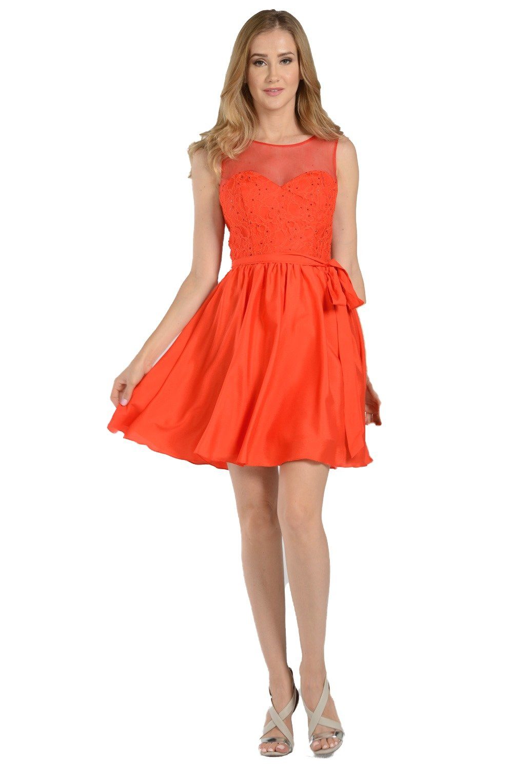 Short White Dress with Illusion Lace Bodice by Poly USA - product image 3