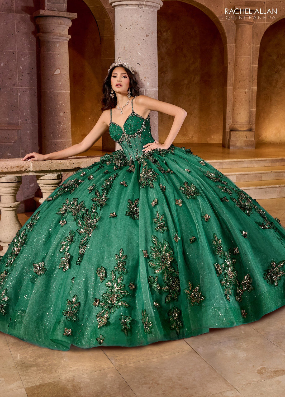 Sleeveless Quinceanera Dress by Rachel Allan RQ1149 - Emerald Gold