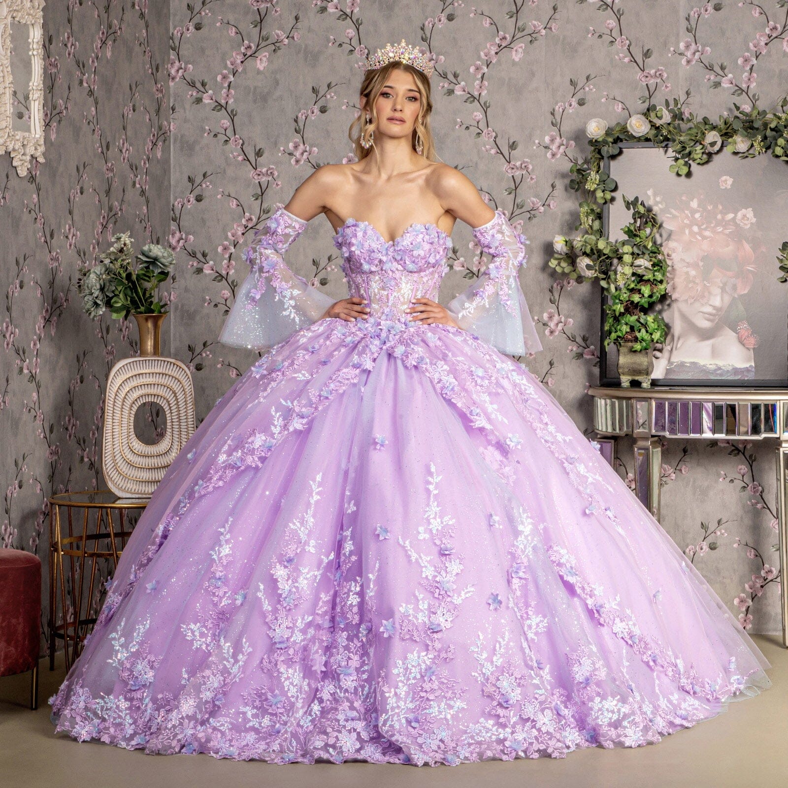 Strapless Bell Sleeve Corset Ball Gown by GLS Gloria GL3470 - product image 5