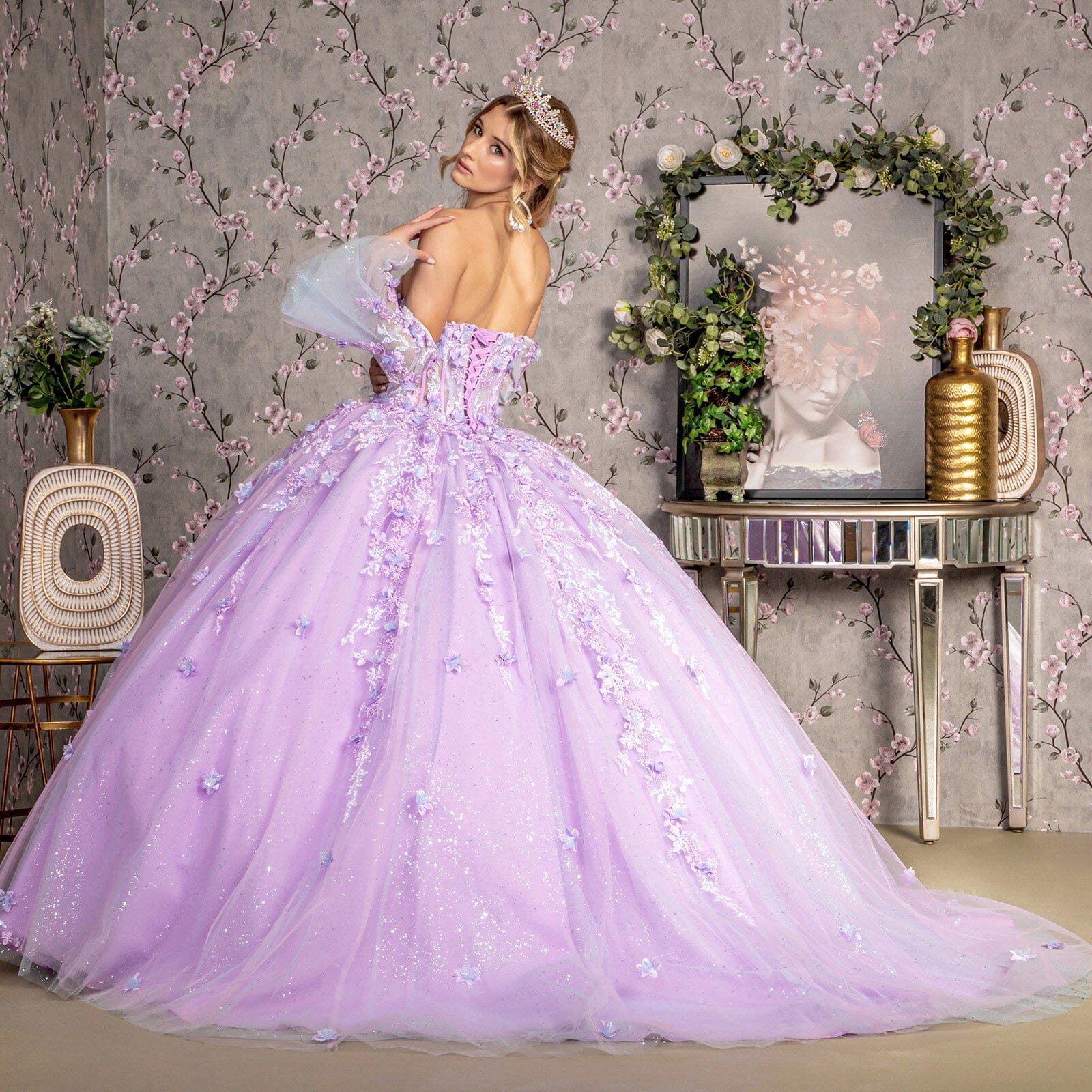 Strapless Bell Sleeve Corset Ball Gown by GLS Gloria GL3470 - product image 6