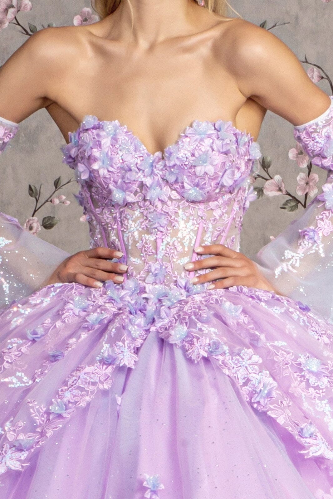 Strapless Bell Sleeve Corset Ball Gown by GLS Gloria GL3470 - product image 3