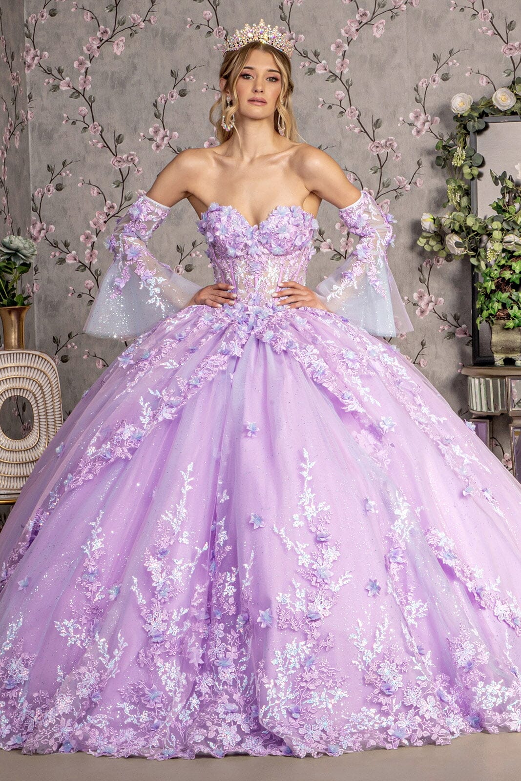 Strapless Bell Sleeve Corset Ball Gown by GLS Gloria GL3470 - product image 1