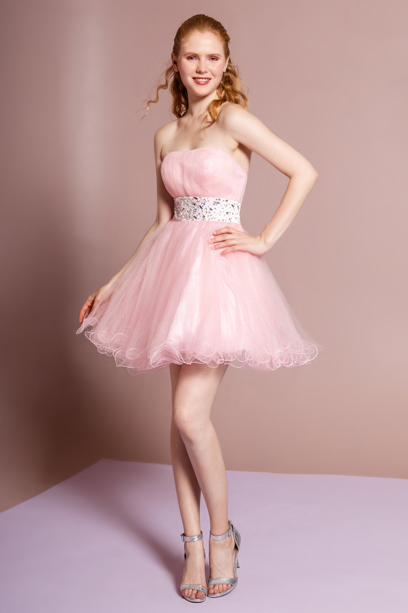 Strapless Short Dress with Jeweled Waistband by Elizabeth K GS1053 - product image 1