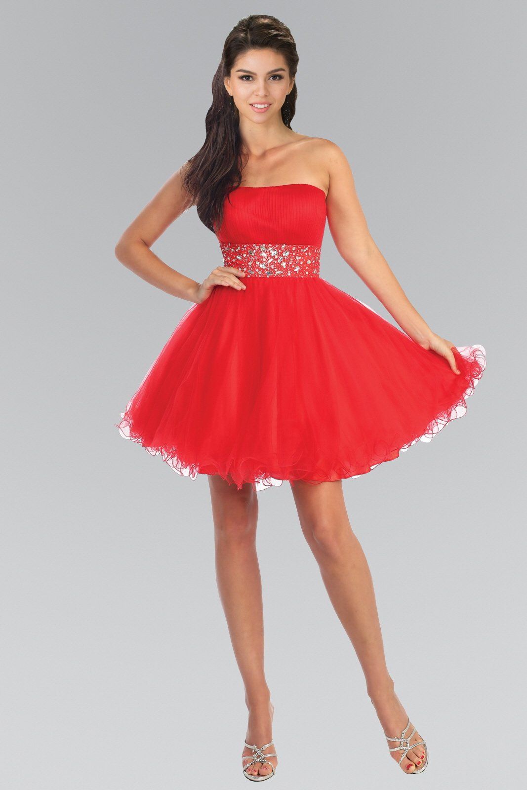 Strapless Short Dress with Jeweled Waistband by Elizabeth K GS1053 - product image 3