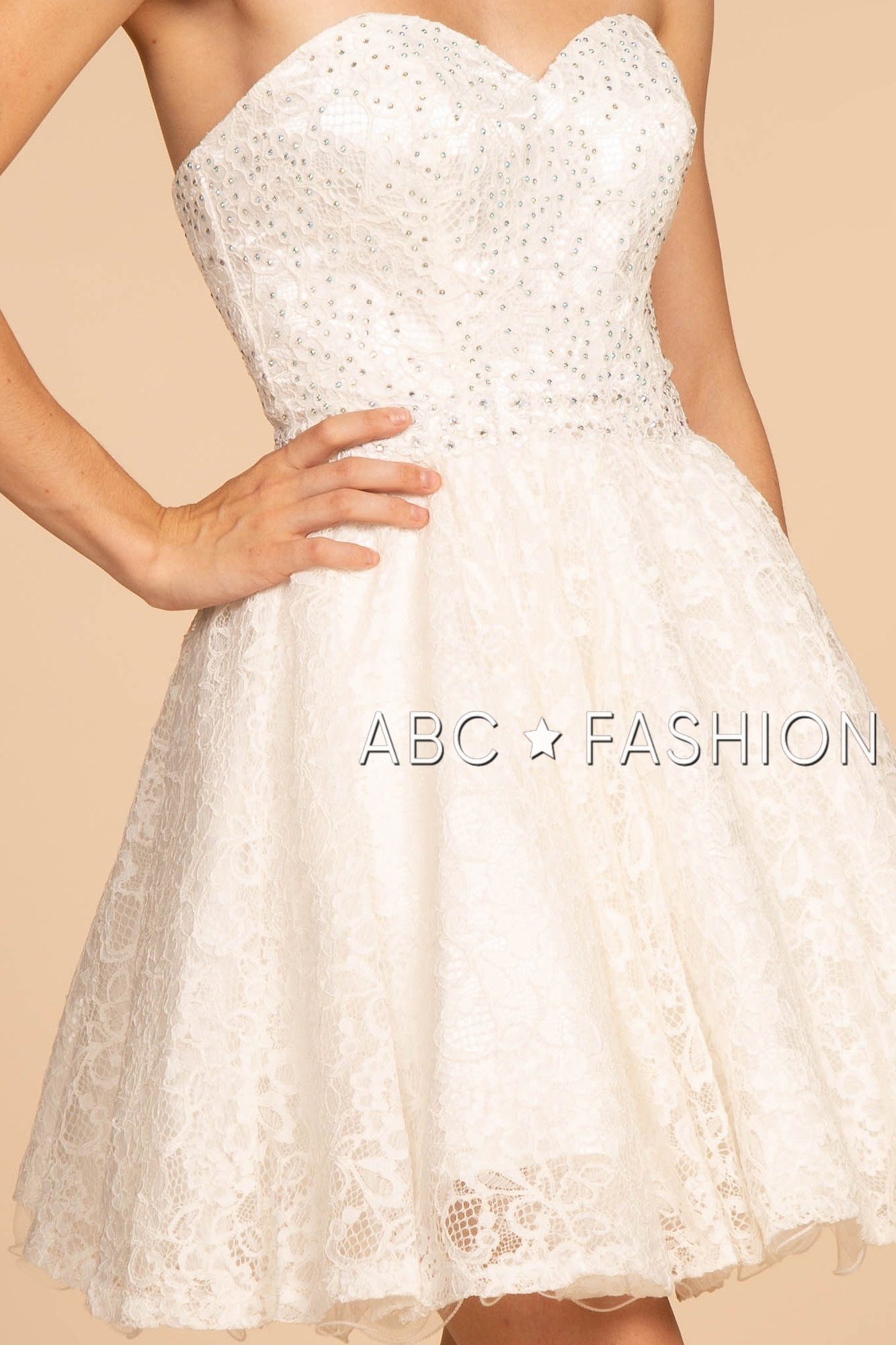Strapless Sweetheart Short Lace Dress by Elizabeth K GS1611 - product image 3
