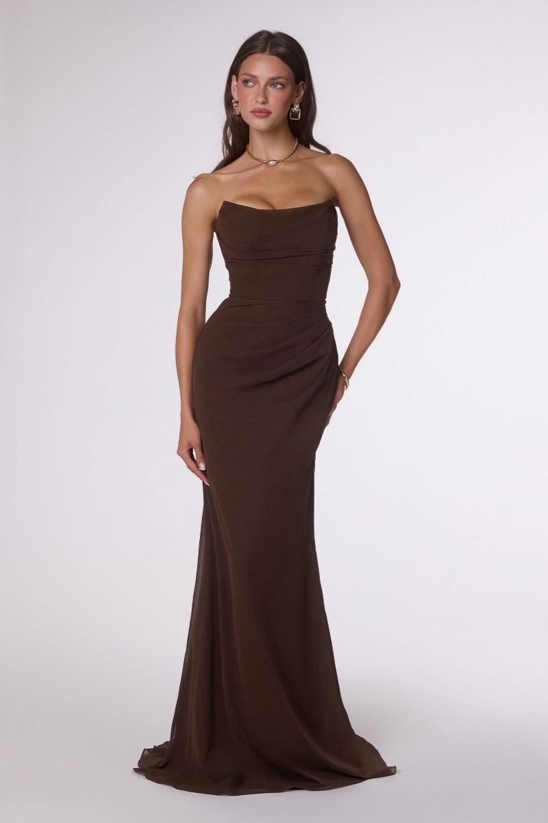 Chiffon Fitted Long Strapless Dress by Ladivine T702