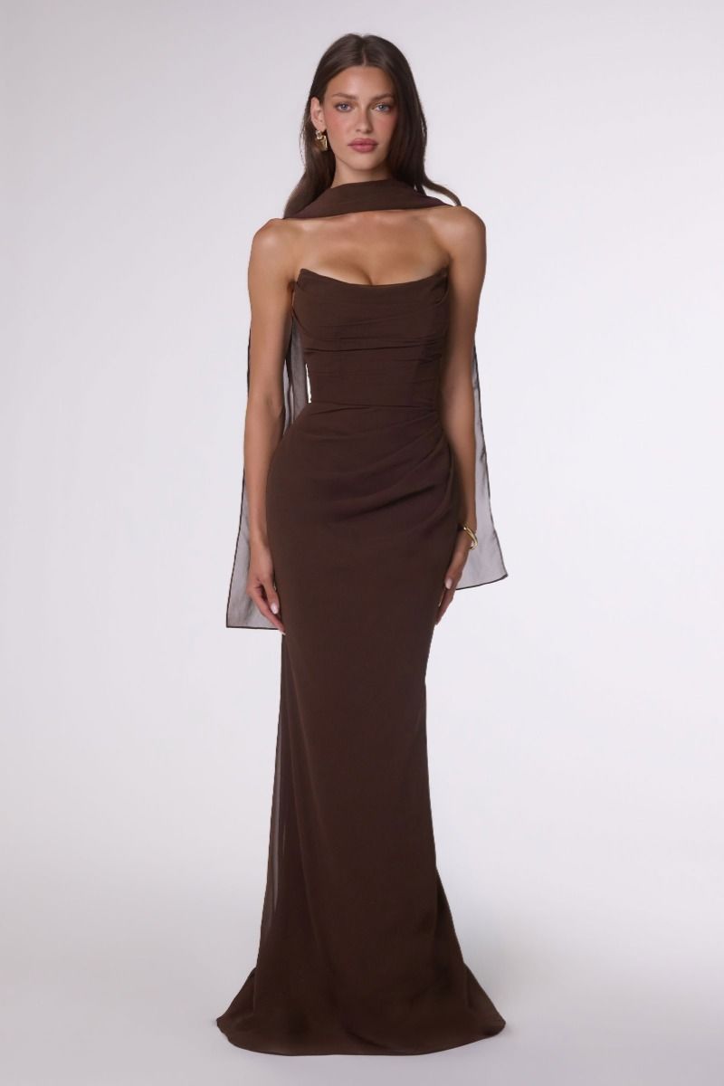 Chiffon Fitted Long Strapless Dress by Ladivine T702