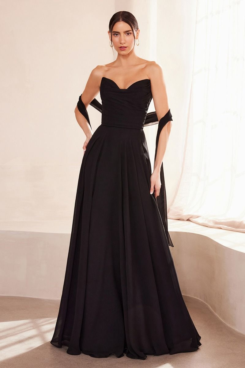 Chiffon Strapless A-line Gown by Amoris T703
