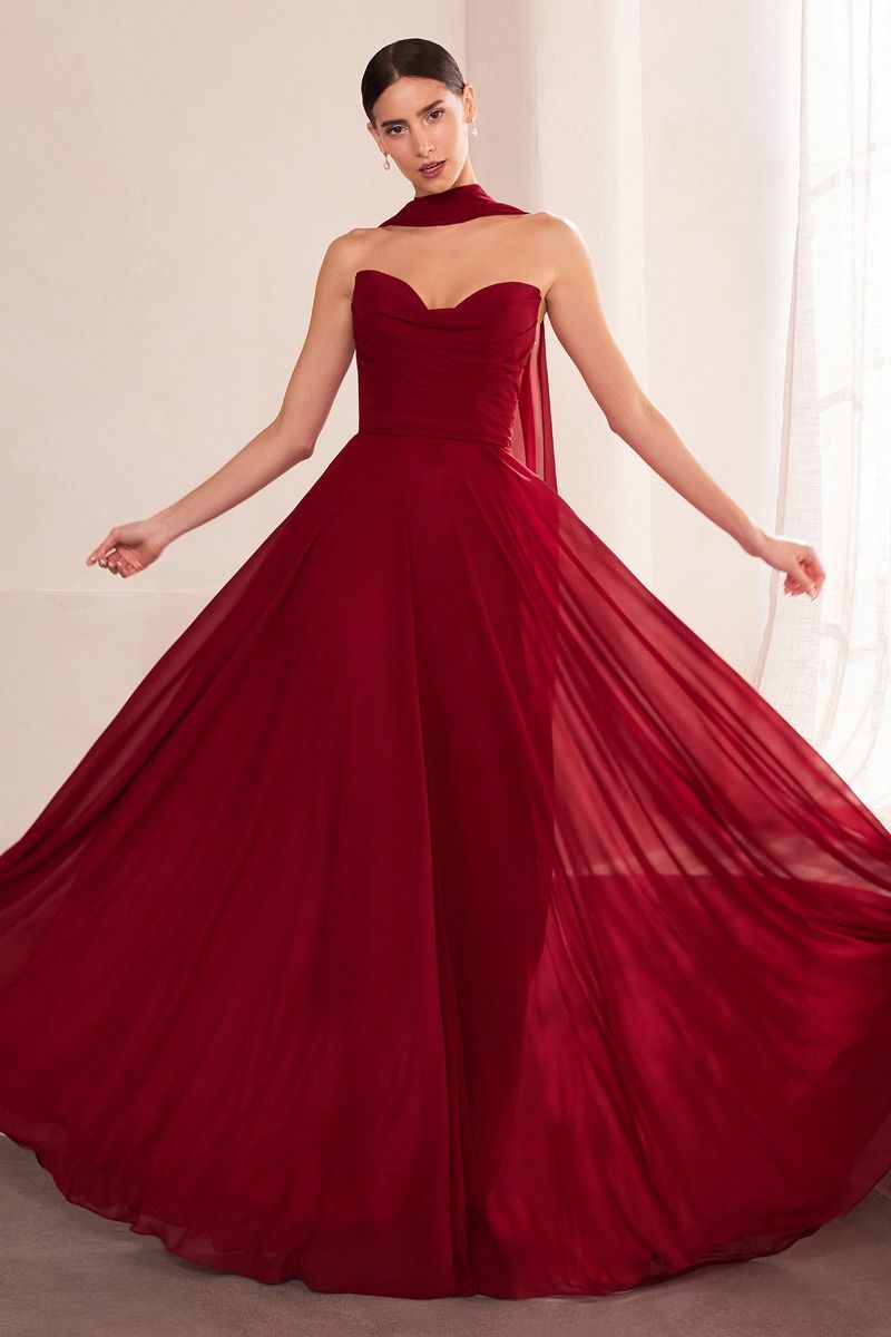 Chiffon Strapless A-line Gown by Amoris T703