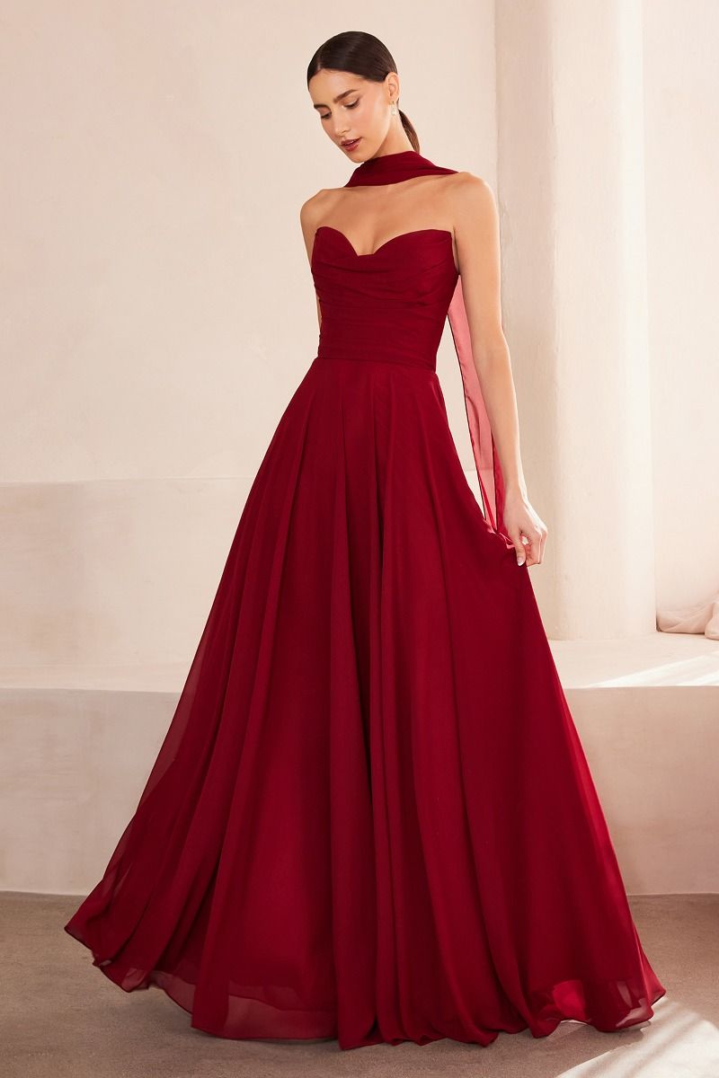 Chiffon Strapless A-line Gown by Amoris T703