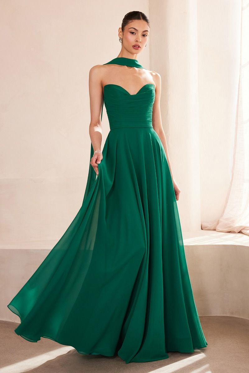 Chiffon Strapless A-line Gown by Amoris T703