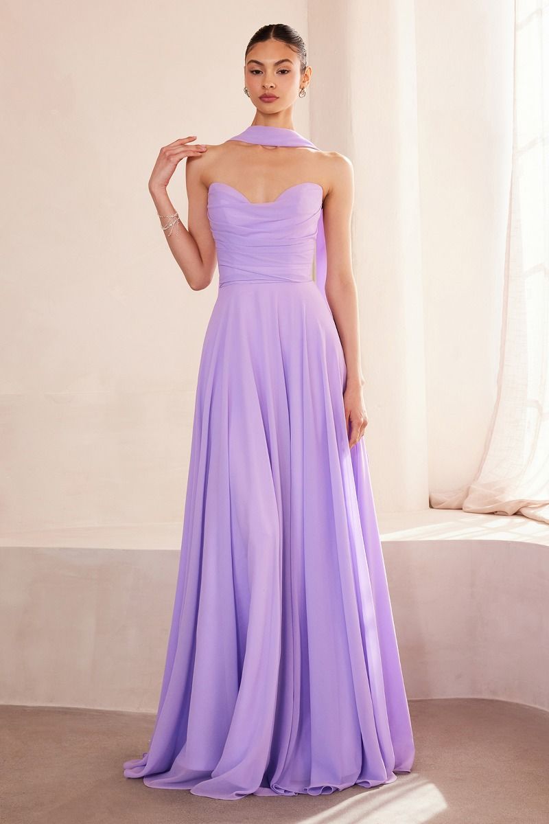 Chiffon Strapless A-line Gown by Amoris T703