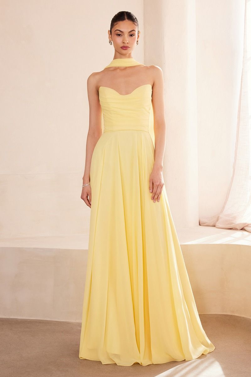Chiffon Strapless A-line Gown by Amoris T703