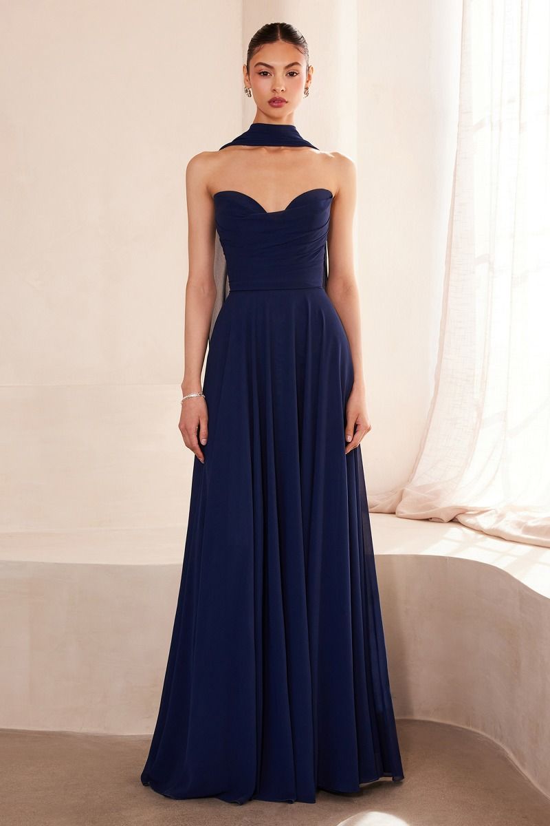 Chiffon Strapless A-line Gown by Amoris T703