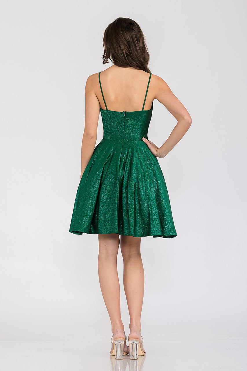 Metallic Short V-Neck A-line Dress by Lenovia 3075 - product image 2