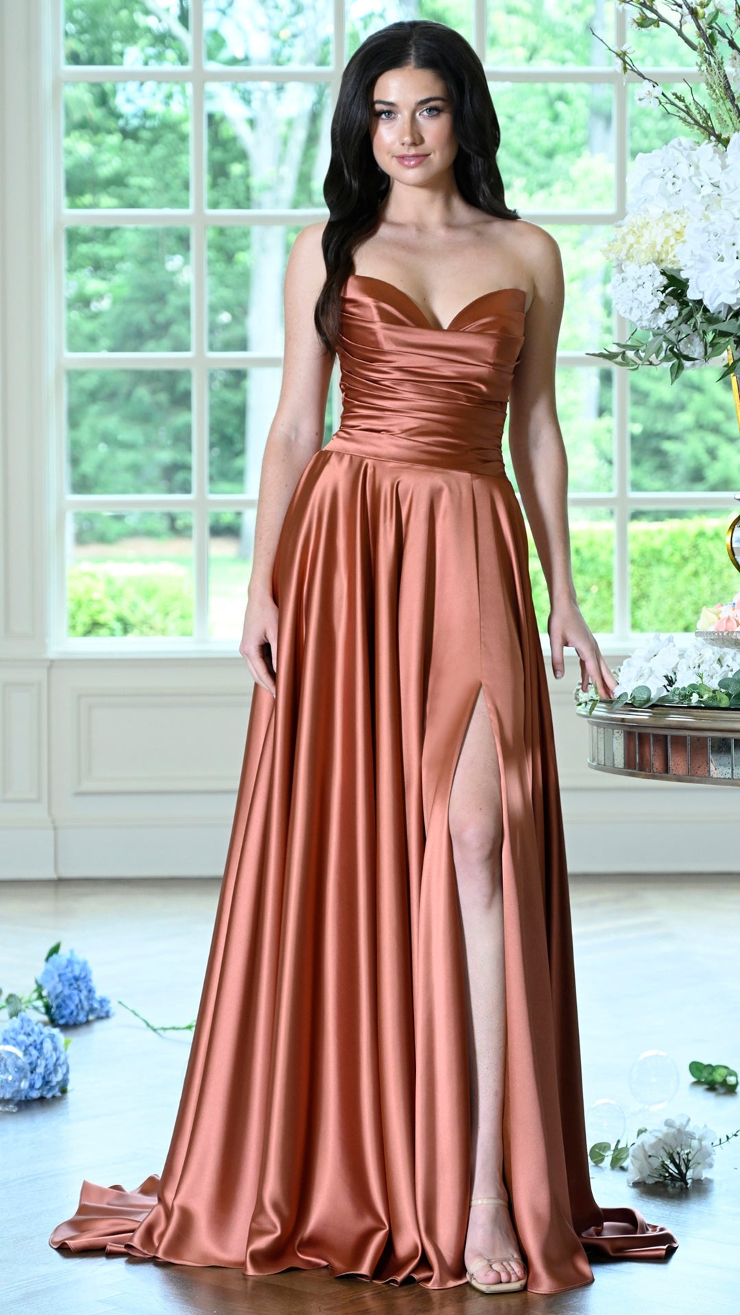 Colors Dress 4026 Terracotta sweetheart satin prom gown