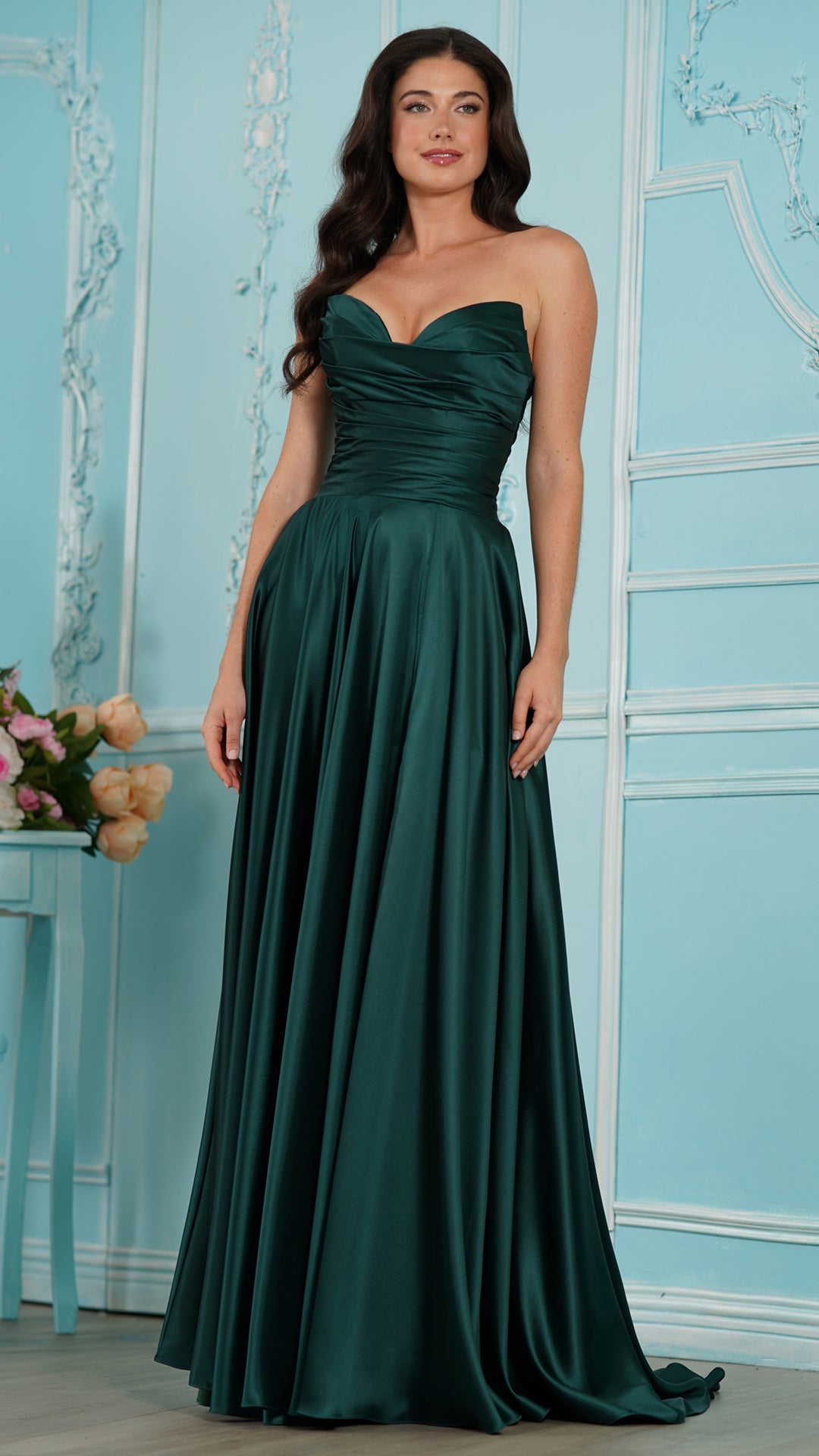 Colors Dress 4026 Deep Green sweetheart satin prom gown