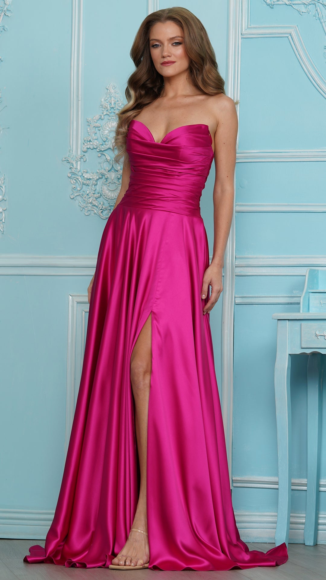 Colors Dress 4026 Fuchsia sweetheart satin prom gown