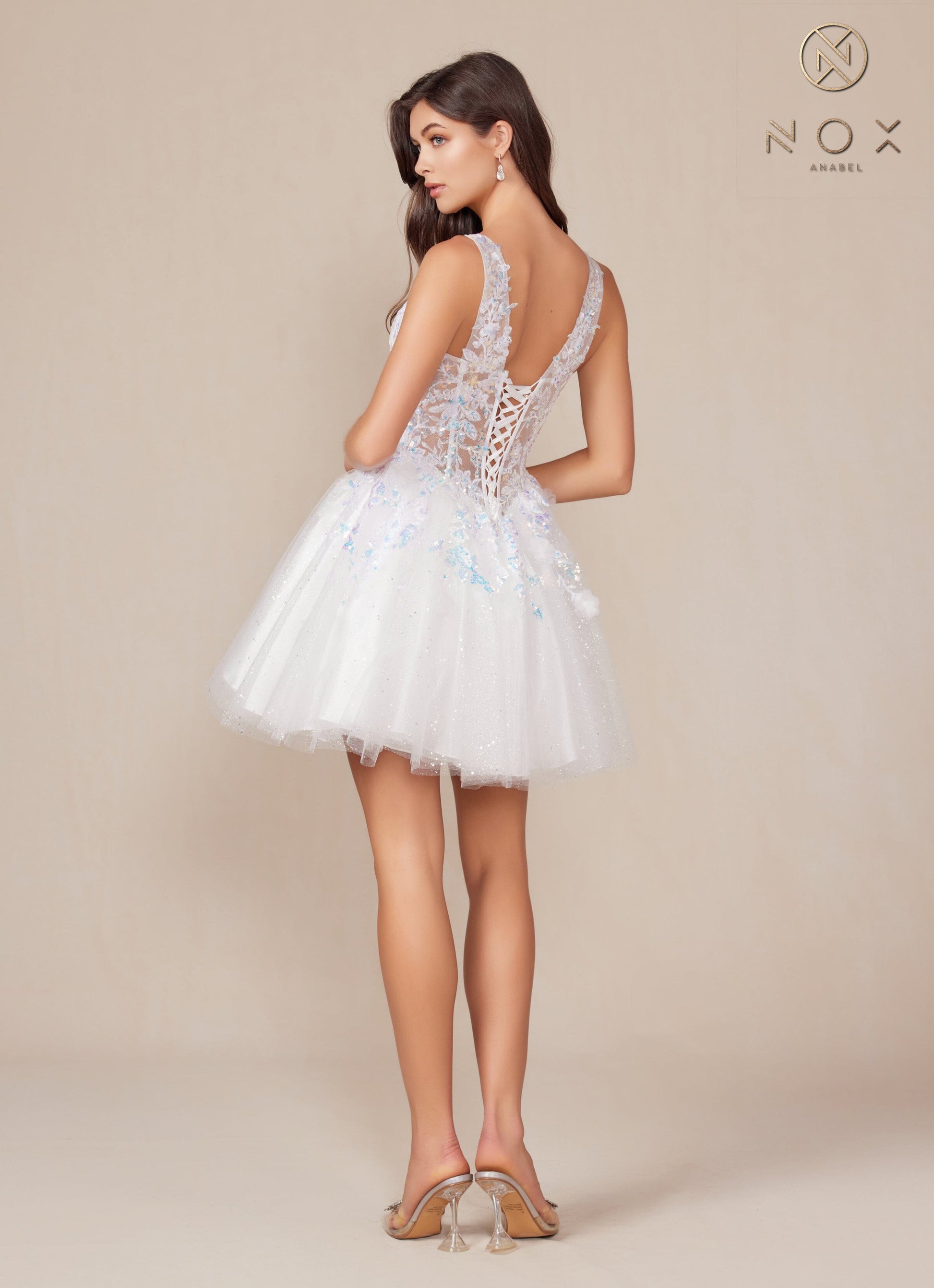 White Applique Short Sleeveless Dress by Nox Anabel H846W - product image 2
