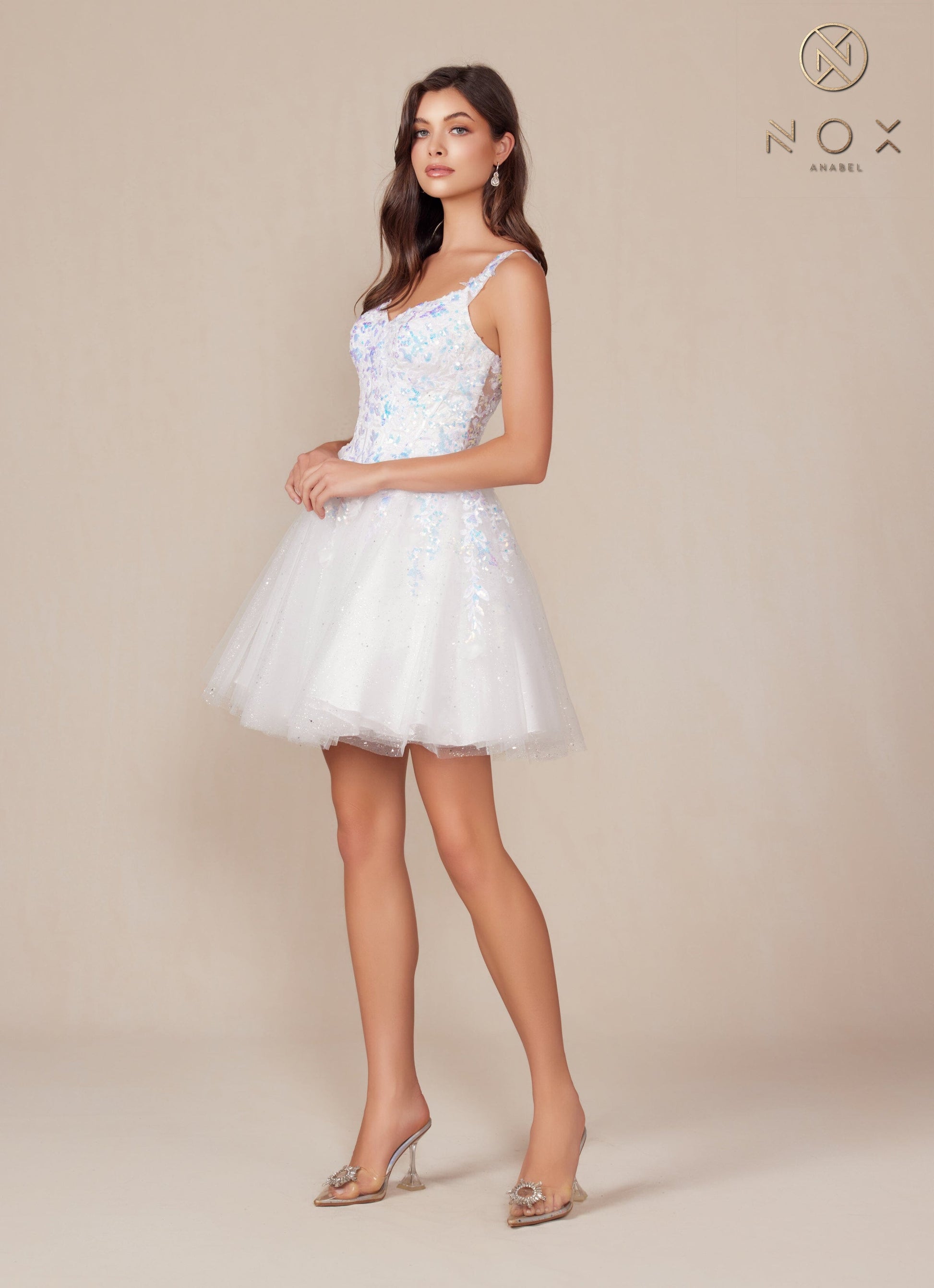 White Applique Short Sleeveless Dress by Nox Anabel H846W - product image 6