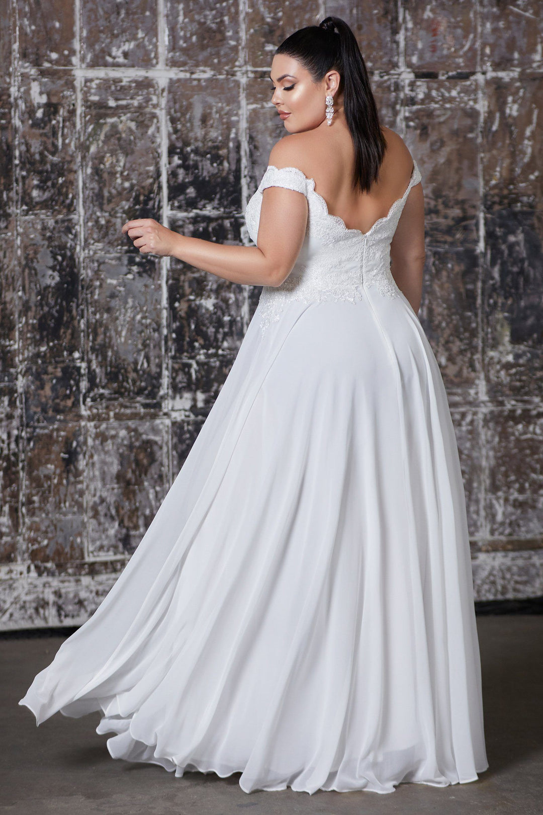 White Off Shoulder Lace Bodice Gown by Cinderella Divine 7258W - image 2