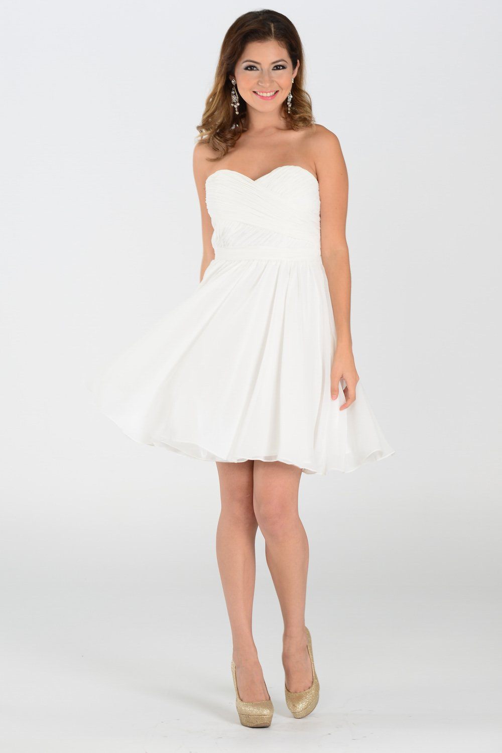 White Ruched Short Strapless Sweetheart Dress by Poly USA - product image 1